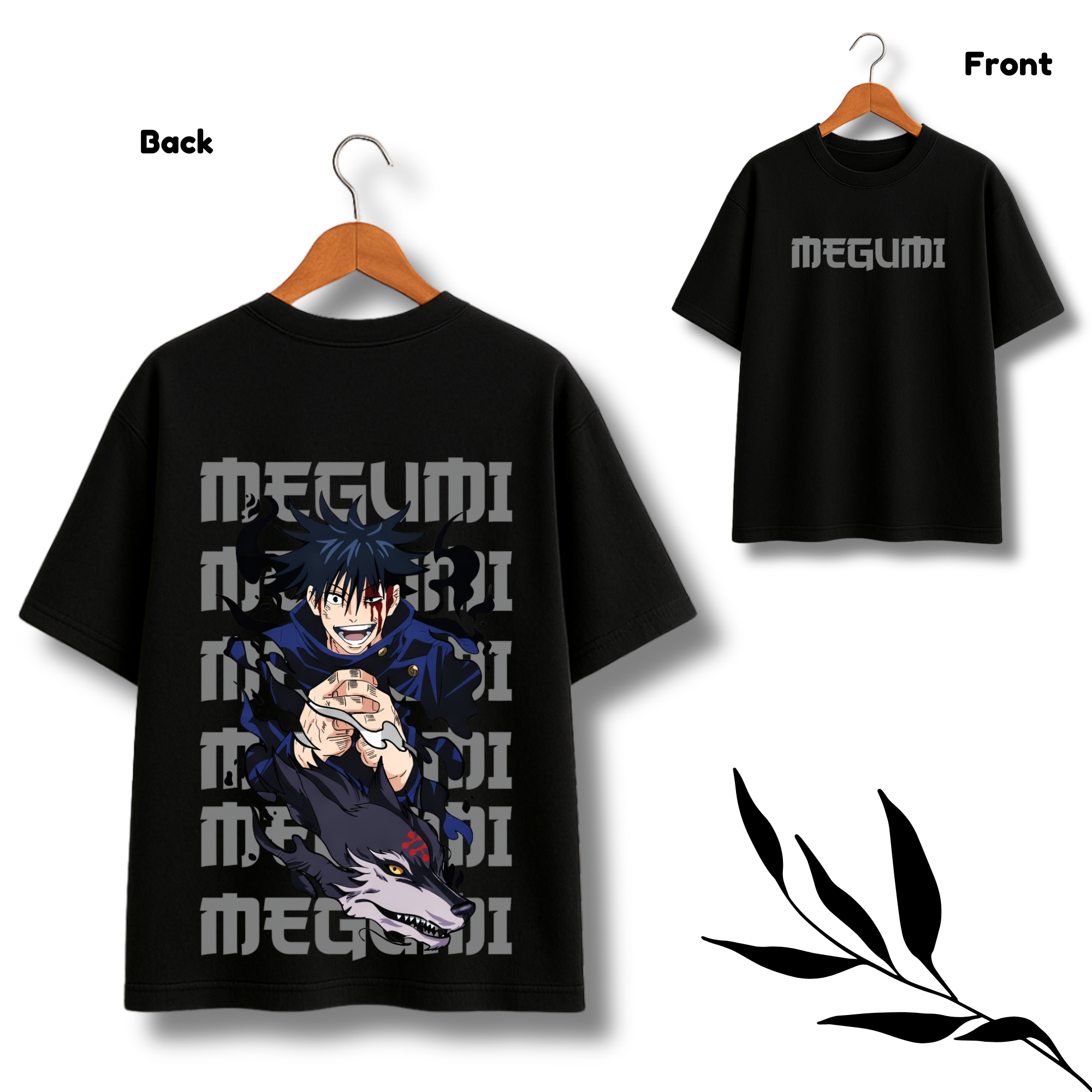 Preview of Megumi Fushiguro Jujutsu Kaisen Black Overstize Tshirt