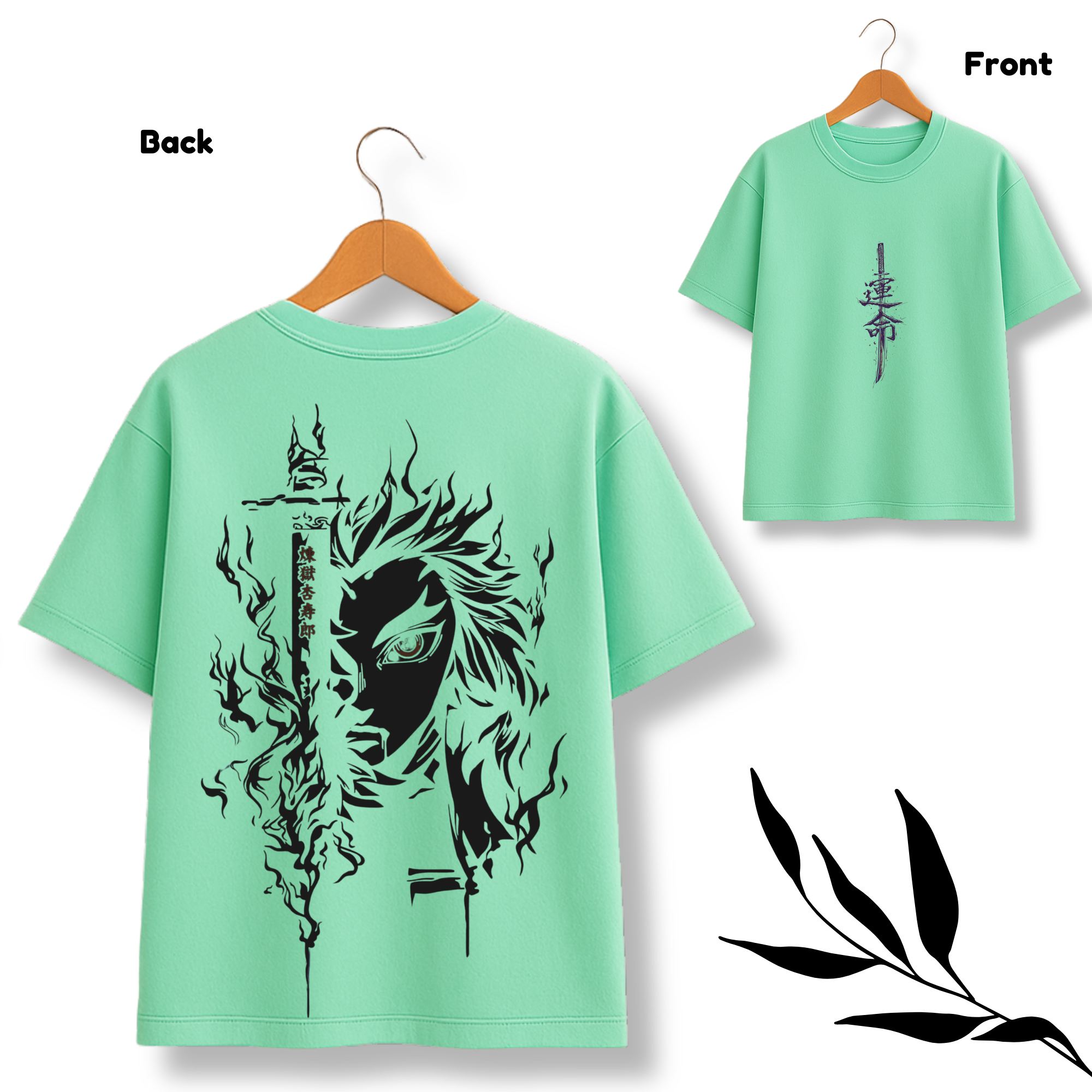 Rengoku Demon Slayer Green oversize Tshirt