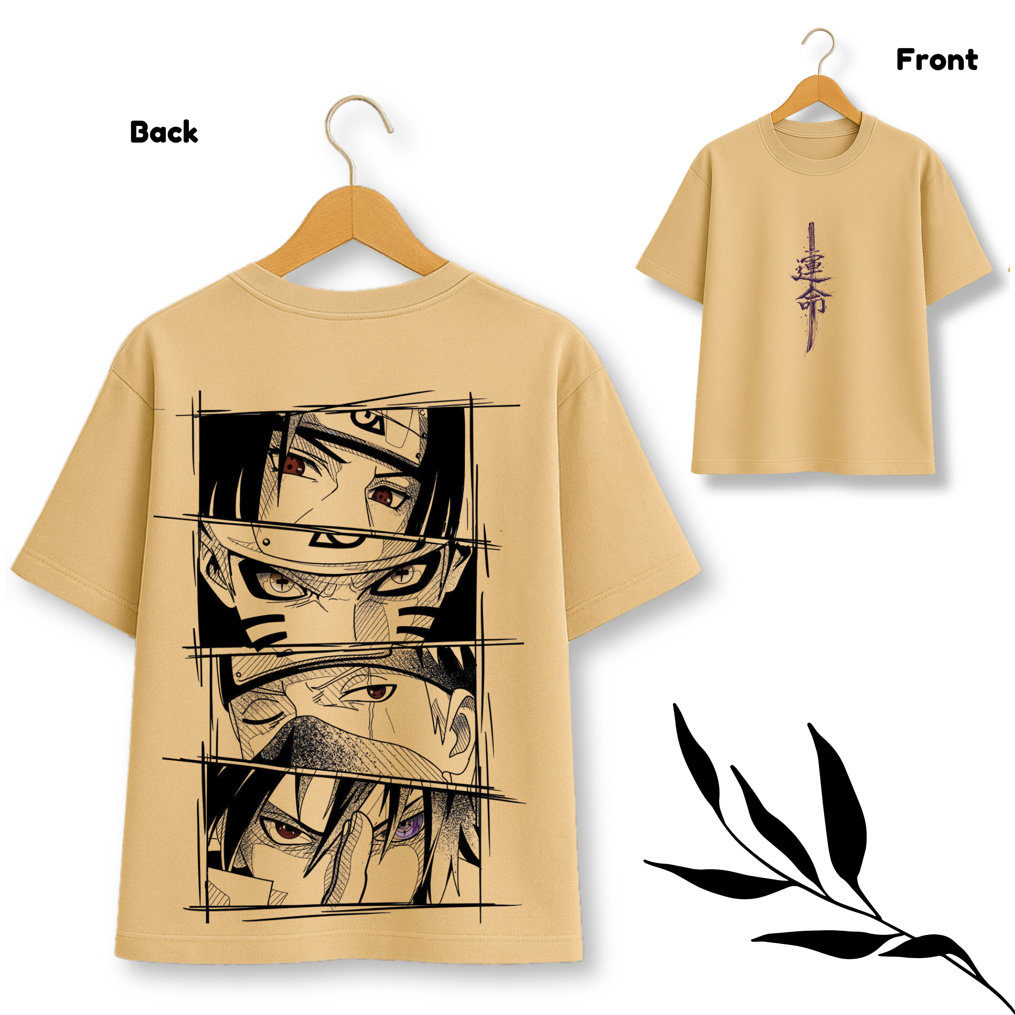 Naruto Shippuden Womens T Shirt Kakashi Hatake, Sasuke Uchiha, Naruto, Itachi Uchiha Top Beige Oversize tshirt